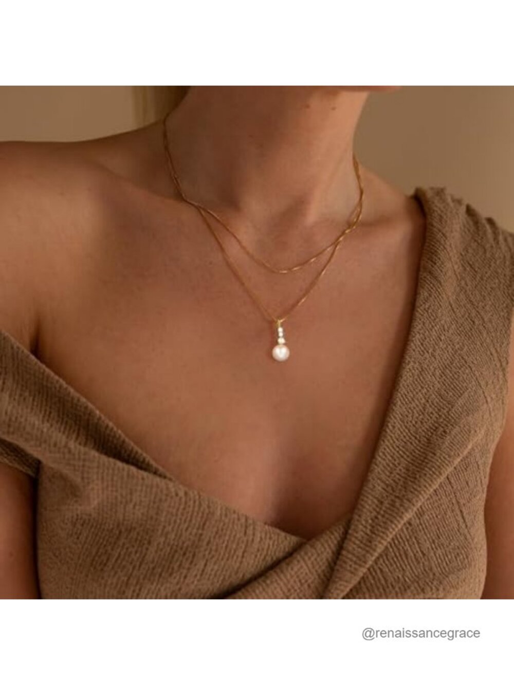 Dainty 14K Gold Plated Paperclip Pendant Necklace Layered Choker for Women